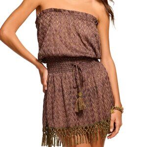 Ramy Brook Lauryn Swim Coverup Dress, Brown/Gold, S, NWT